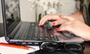 Person Woman Desk Laptop